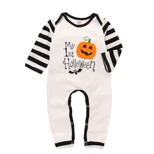 Детский комбинезон «Мой первый Ромпер на Хэллоуин»; хлопковый комбинезон в полоску с рукавами «Тыква»; длинные брюки; детская одежда на Хэллоуин