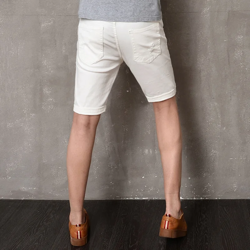 LEDINGSEN Men's White Ripped Skinny Denim Shorts Bermuda Black Distressed Hole Jean Shorts Cotton Casual Fashion Summer Shorts