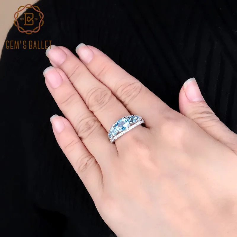 

GEM'S BALLET 2.55Ct Natural Blue Topaz Gemstone Rings 925 Sterling Silver Oval Shape Ring For Women Fine Jewelry