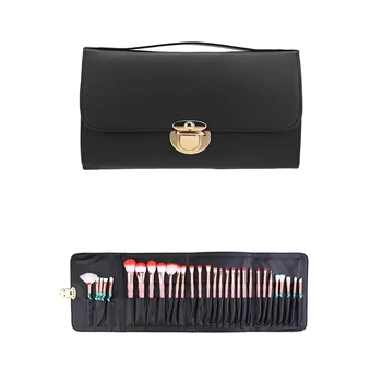 

Large Capacity Cosmetic Brush Bag high quality Black PU Portable Toilet Bag Beauty Tools Makeup bag button makeup portable bog