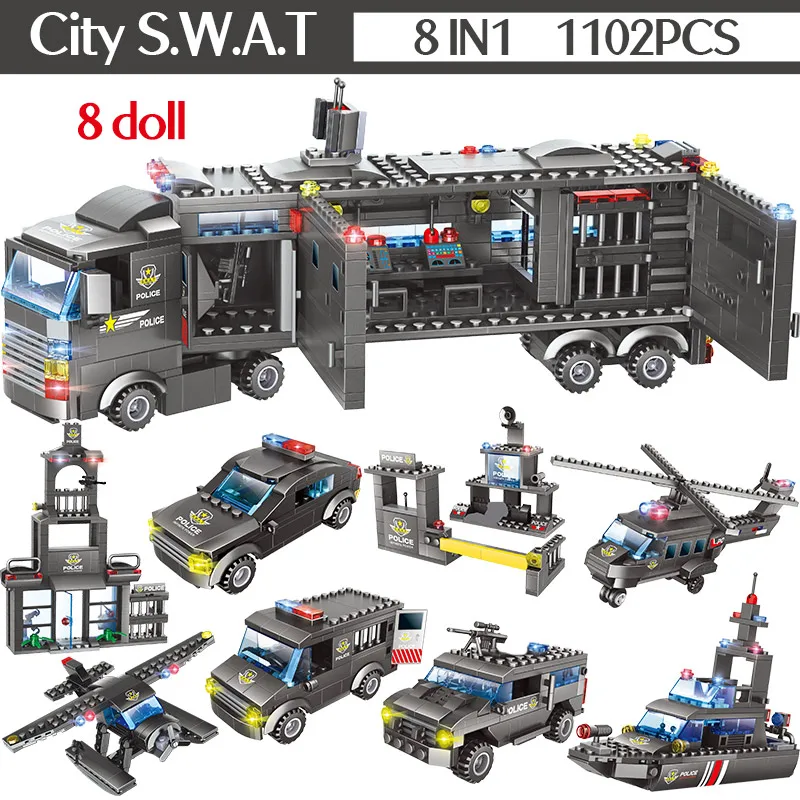  Military City Police Station Building Blocks Compatible WW2 City SWAT Team Truck Blocks Educational