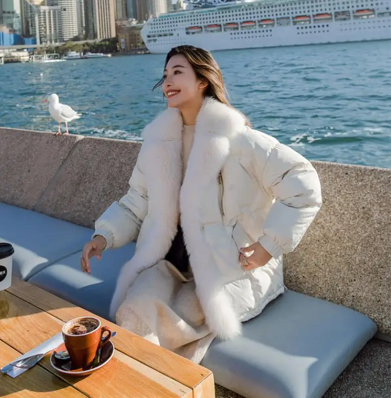 Зимнее роскошное пальто loger с большим воротником из натурального ...