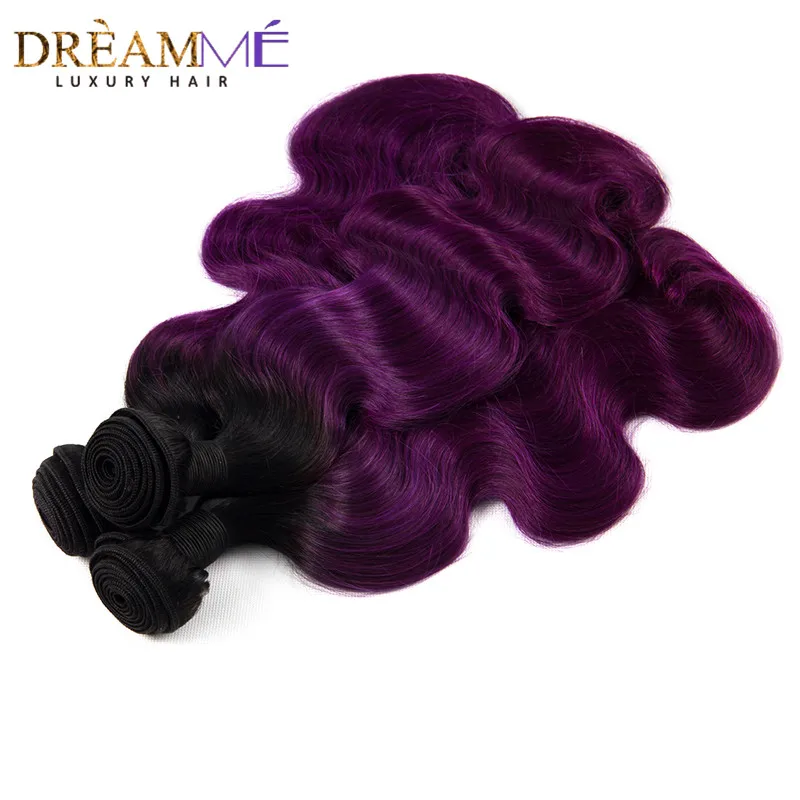Dreamme Ombre для наращивания волос 2 тона 1B фиолетовые волнистые человеческие волосы 3