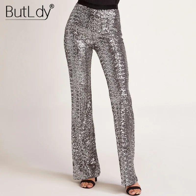 Sequin Wide Leg Pants Women 2019 Spring Sexy Sparkly Party Flare Pants ...