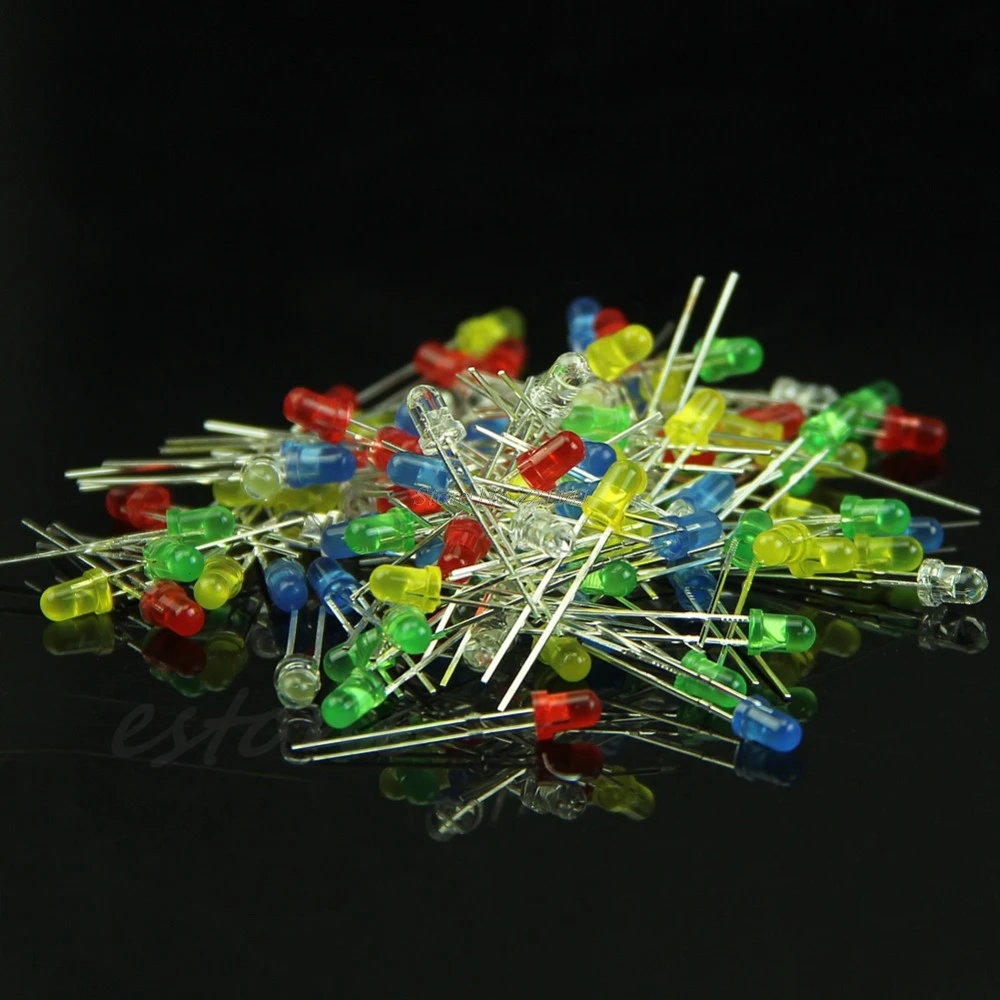 

100pcs 3mm Emitting Diode Diffused Assorted Superbright LED 5 Color