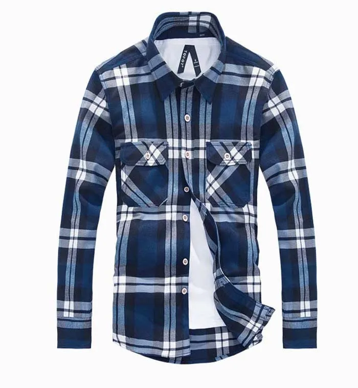 MIUK Men's Shirt Plaid Brand Checker Men Clothing Large Size XXL Long