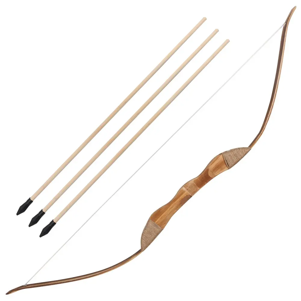

Toparchery Archery Wooden Bow and Arrow Set Hunting Bow with 3 Arrows and Quiver Rubber Tip Longbow Kids Hunting Toy Set