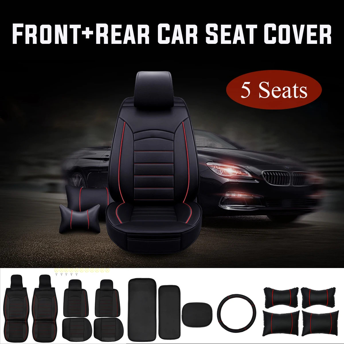 

Car Seat Covers Set Universal Fit Most Cars Covers Car Seat Protector with Neck Lumbar Steering Wheel Cover Full Set