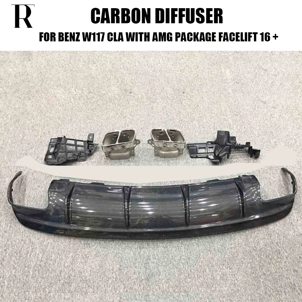 

W117 Carbon Fiber Rear Bumper Diffuser with Exhaust Tips for Benz W117 CLA200 CLA260 CLA45 Facelift With Amg Package 16 - 19