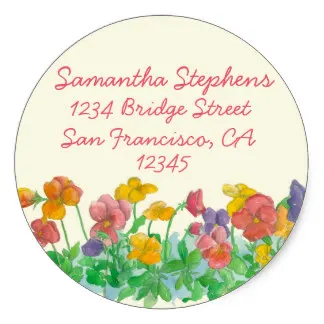 3.8cm Pansy Watercolor Flowers Return Address Classic Round Sticker | Дом и сад