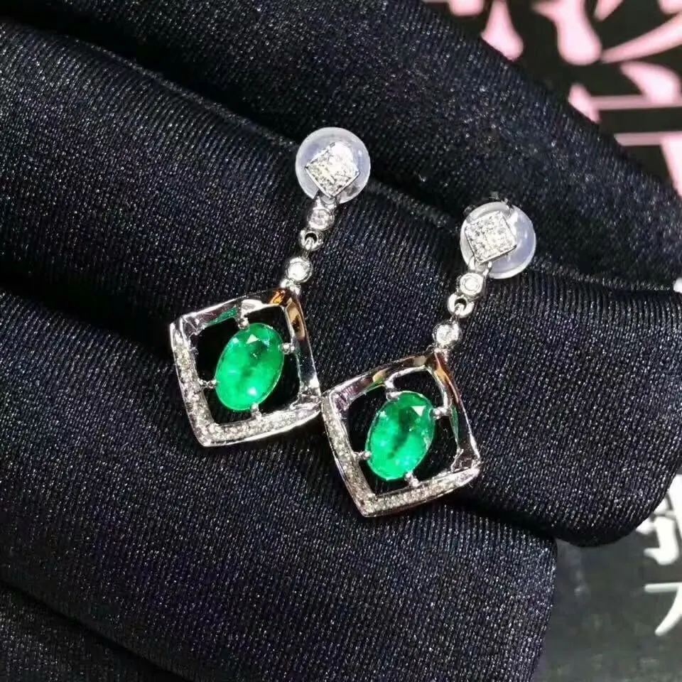 

925 sterling silver real Natural green Emerald Stud Earrings fine Jewelry gift women wedding plant new 3*5mm jce0305099agml