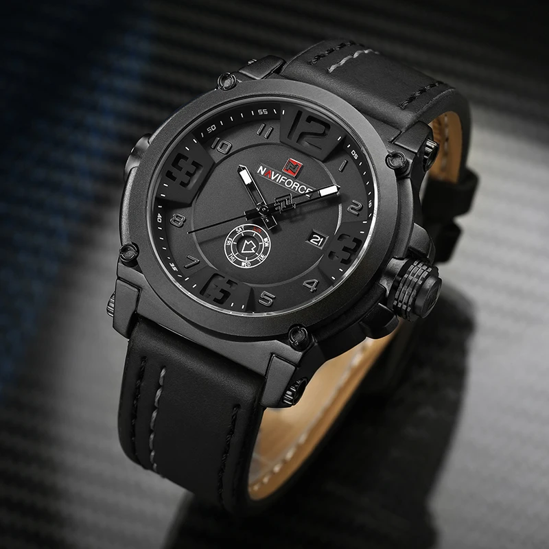 NAVIFORCE Men Watches Top Luxury Brand Sports Military Quartz Mens Watch Leather Waterproof Wristwa