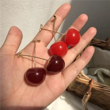 MENGJIQIAO-boucles d'oreilles pendantes en forme de cerise pour femmes, japon, coréen, mignonne, bijoux, cadeaux, nouvelle collection 2019
