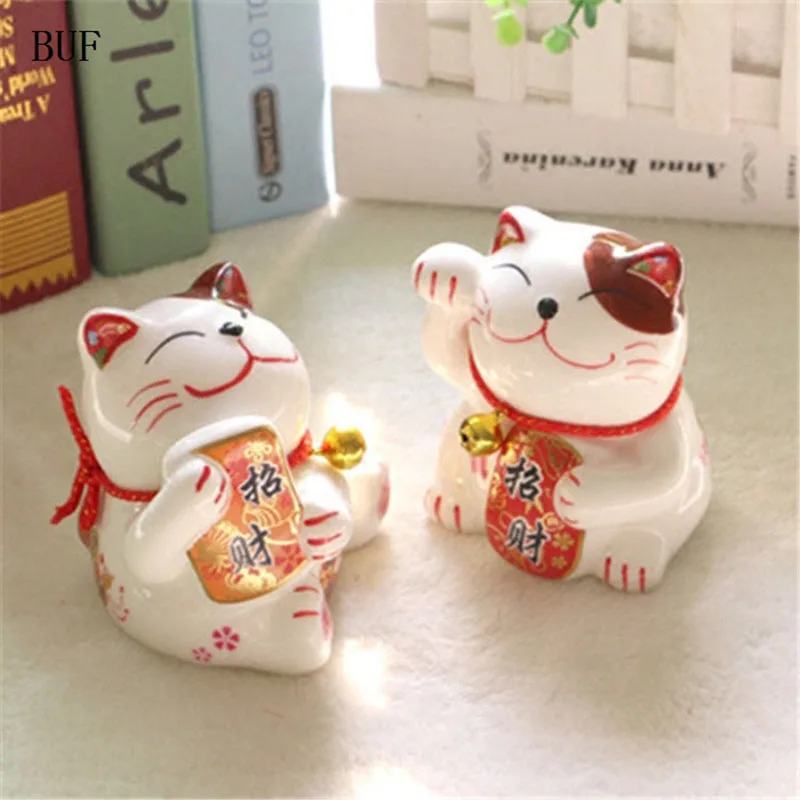 

BUF Chinese Style Lucky Cat Piggy Box Ornament Modern Home Decoration Lucky Cat Cash Coin Saving Box Creative Money Box