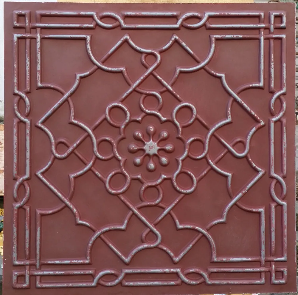 Pl09 Faux Tin Ceiling Tiles Old Iron Red Peeling Color 3d