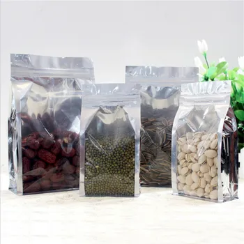 

10 Pcs Translucence Food & Kitchen Storage Zip Lock Pouch Sliver Aluminum Foil Stand Up Plastic Bag Resealable Pouch Clear Front