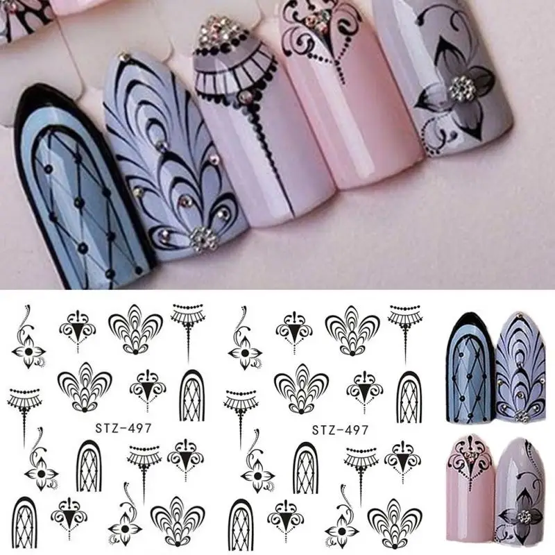 

NEW Lace Flowers Stickers Transfers DIY Nail Tips Nail Sticker Women Decoration naklejki na paznokcie nail art stickers*