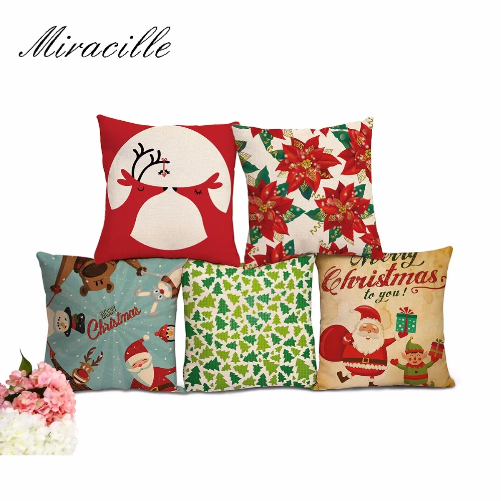 Square 18" Cotton Linen Merry Christmas Santa Home Decorative Sofa