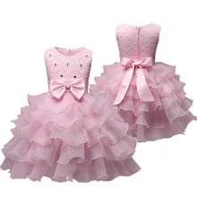 Многослойное платье-пачка для маленьких девочек; платье принцессы для маленьких девочек; vestidos; кружевные Детские Платья с цветочным От 0 до 8 лет; вечерние платья для девочек