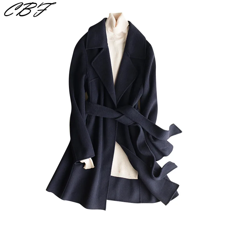 

Wholesale price 2018 New pattern Handmade manufacture Pure wool Woollen overcoat Pure color Belt style High-quality overcoat