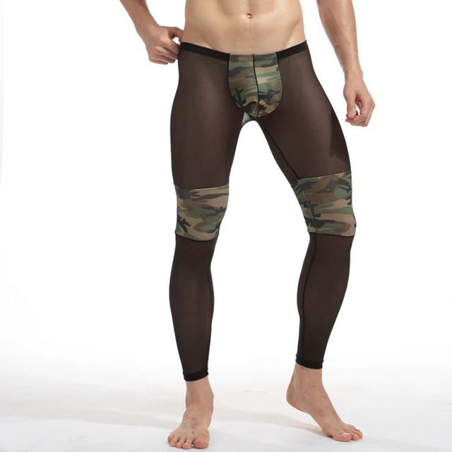Running Leggings Men's Sexy Transparent Camouflage Yoga Pants Men