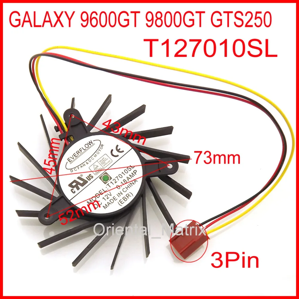 Бесплатная доставка T127010SL 73 мм 0.18AMP 3Pin для Galaxy 9600GT 9600GSO 9800GT GTS250 видеокарта VGA