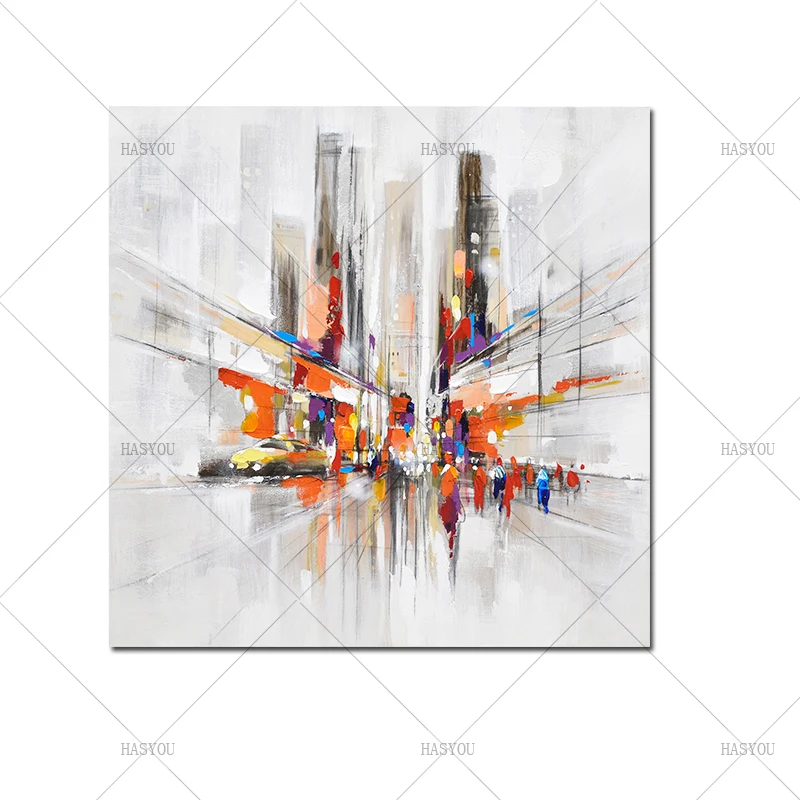 City-Downtown-New-York-Urban-Streets-Modern-Picture-Hand-Painted-Abstract-Canvas-Oil-Painting-Handmade-Wall