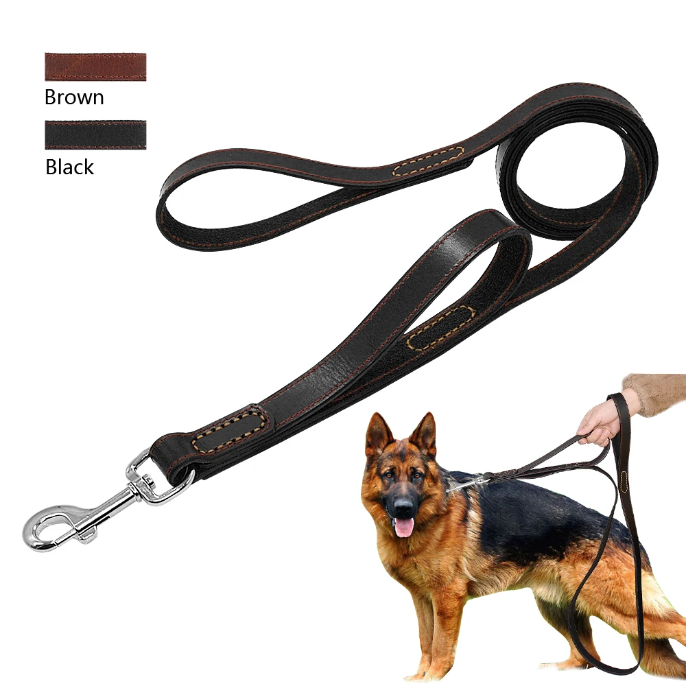 

Geniune Leather Pet Dog Leash Rope Pet K9 Training Walking Lead Leashes For Medium Large Dogs Quick Control With 2 Handles