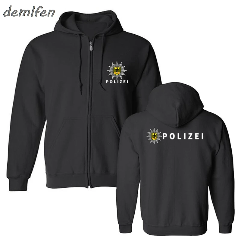 Новинка Polizei Bundespolizei Police Германия 2 стороны толстовка с капюшоном для мужчин на молнии флисовая Модная Верхняя одежда куртка уличная
