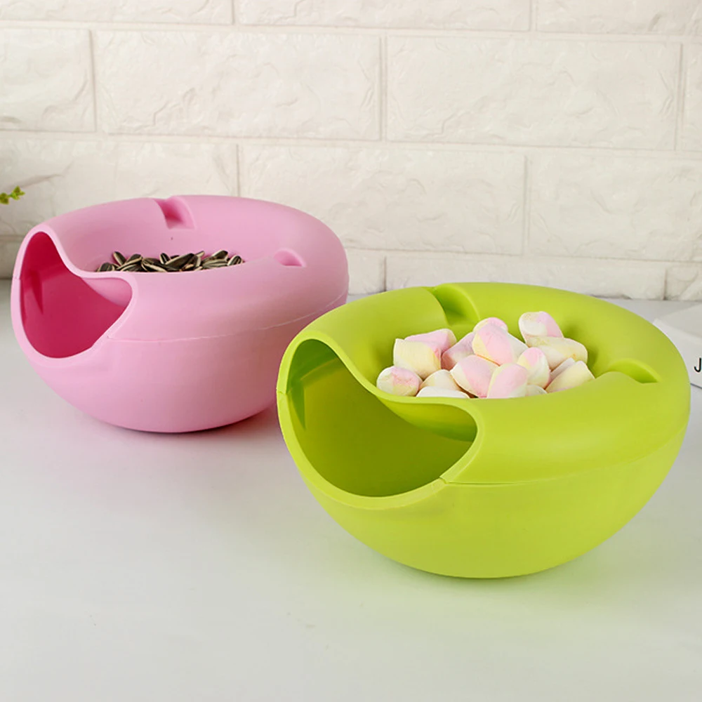 Kitchen Plastic Lazy Person Fruit Bowl A Fruit Bowl Can Be Opened Double Candy Dish Round Fruit Box Melon Seeds Fruit Candy Skin (11)