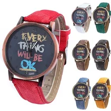 2017 New Men Women Vintage Watches Every Thing Will Be Ok Denim Band Analog Quartz Dress lover WristWatch Best gift
