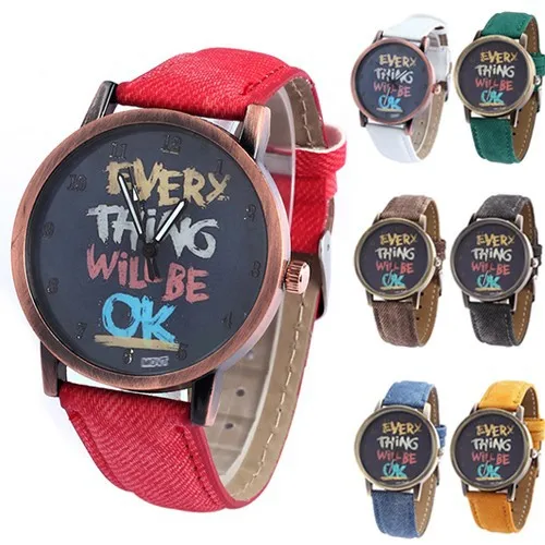 2018 New Men Women Vintage Watches Every Thing Will Be Ok Denim Band Analog Quar 2018 New Men Women Vintage Watches Every Thing Will Be Ok Denim Band Analog Quar