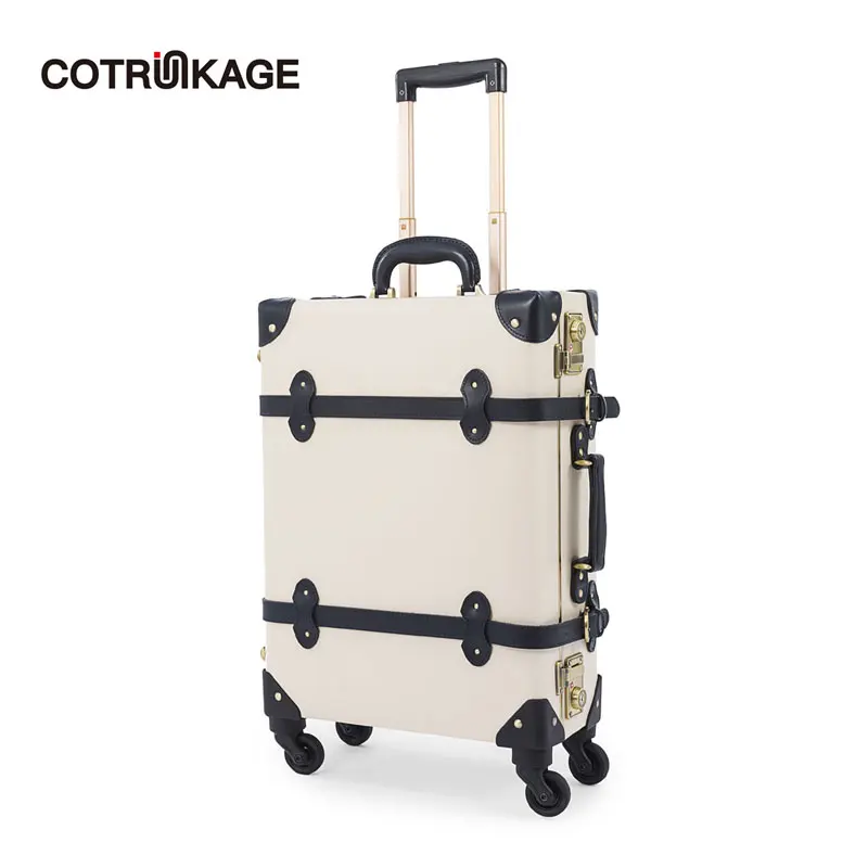 

COTRUNKAGE White 20" Genuine Leather Small Carry On Suitcase Travel Rolling Luggage Trunk Aluminum Frame Luggage with TSA Lock