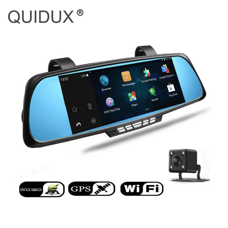 QUIDUX X7 6 86 &quotАвтомобильное Зеркало DVR 1080P WiFi Dashcam двойной объектив Android зеркало