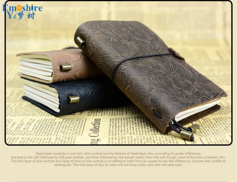 Emoshire Tied the rope travel Notepad custom handmade leather leather notebook retro European-style diary gift (2)