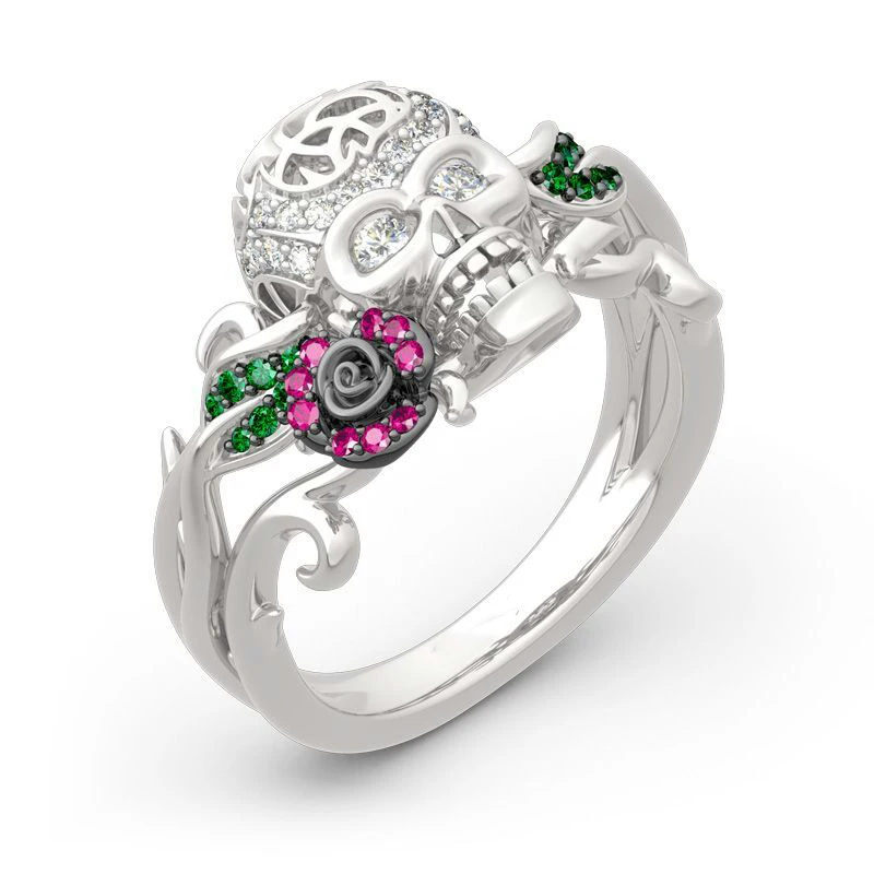 

Fashion Bright Silver Punk Skull Promise Ring for Women Men Jewelry Gothic Biker Rings Party Gift Crystal Skull Ring Z4M272