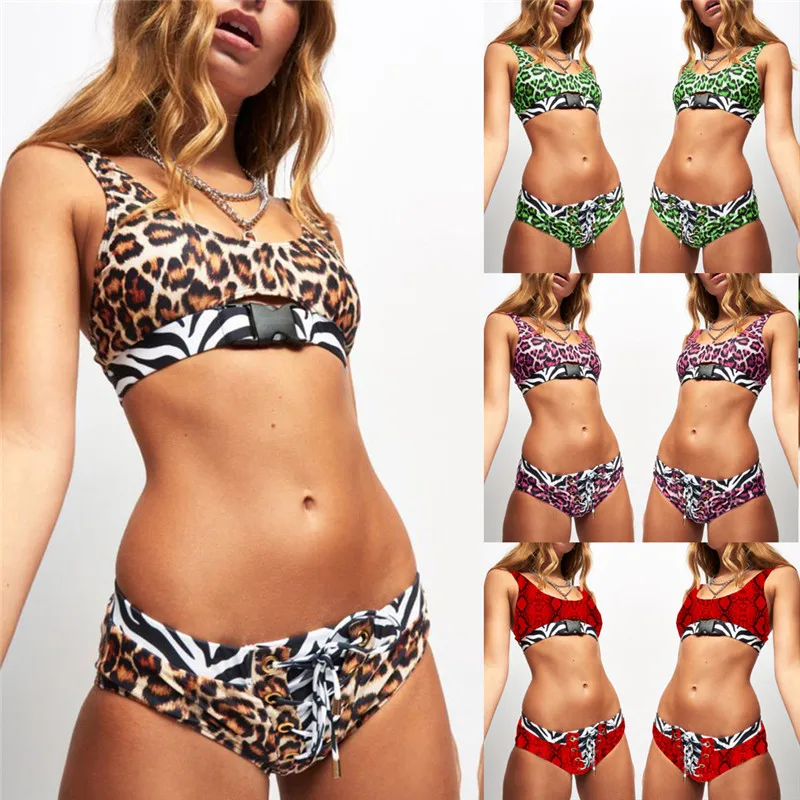 

2019 two piece leopard snake Swimsuit Bikinis jack Swimsuit Women bathing suit costume Sexy ladies Tankini swimsuits swimwear