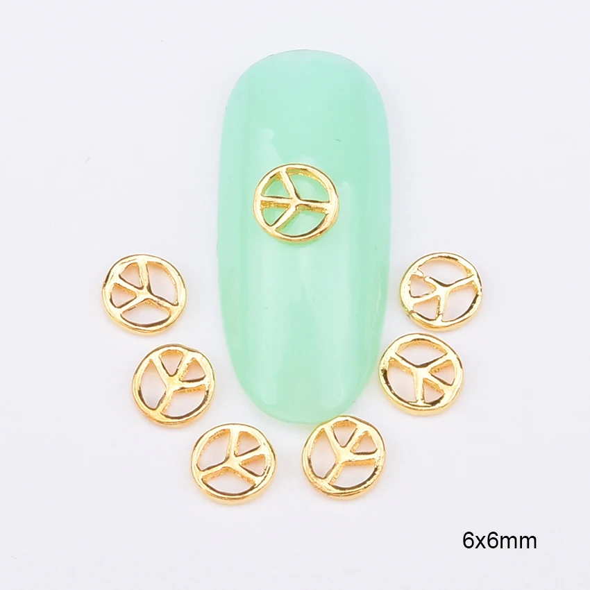 

10pcs peace symbol glitter nails art decorations 3D gold DIY alloy nail charms BL18