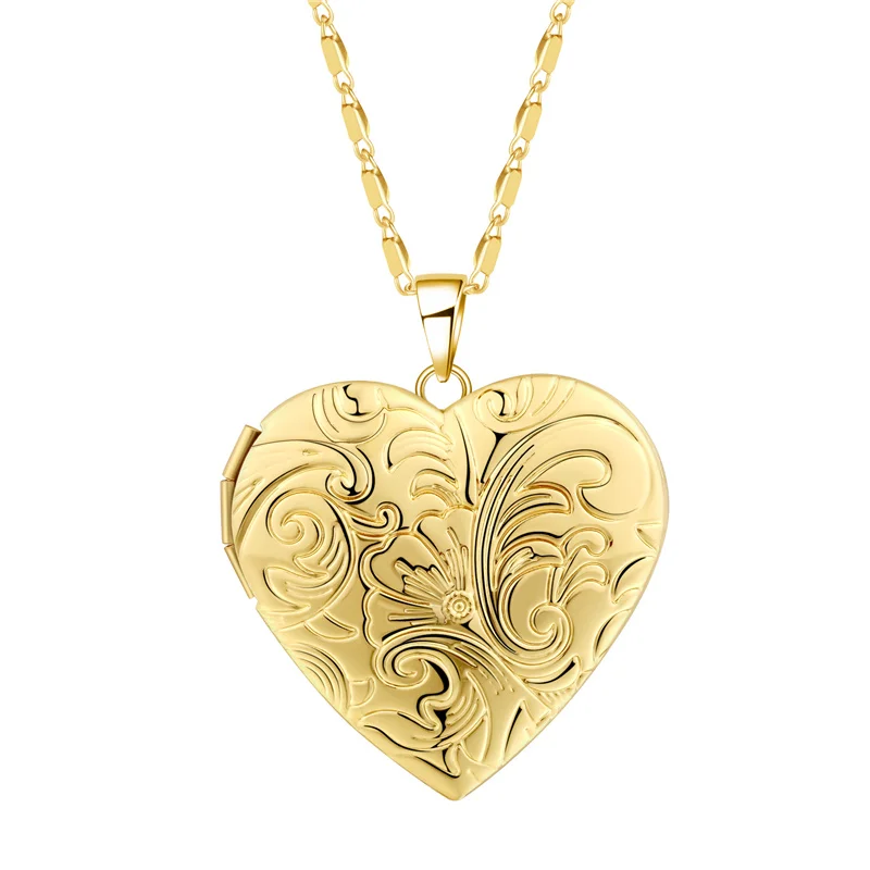 OUMEILY медальон ожерелье сердце кулон золотой серебряный цвет винтажное длинное цветочное ожерелье модное ювелирное изделие подарок на день Святого Валентина - Окраска металла: S1118