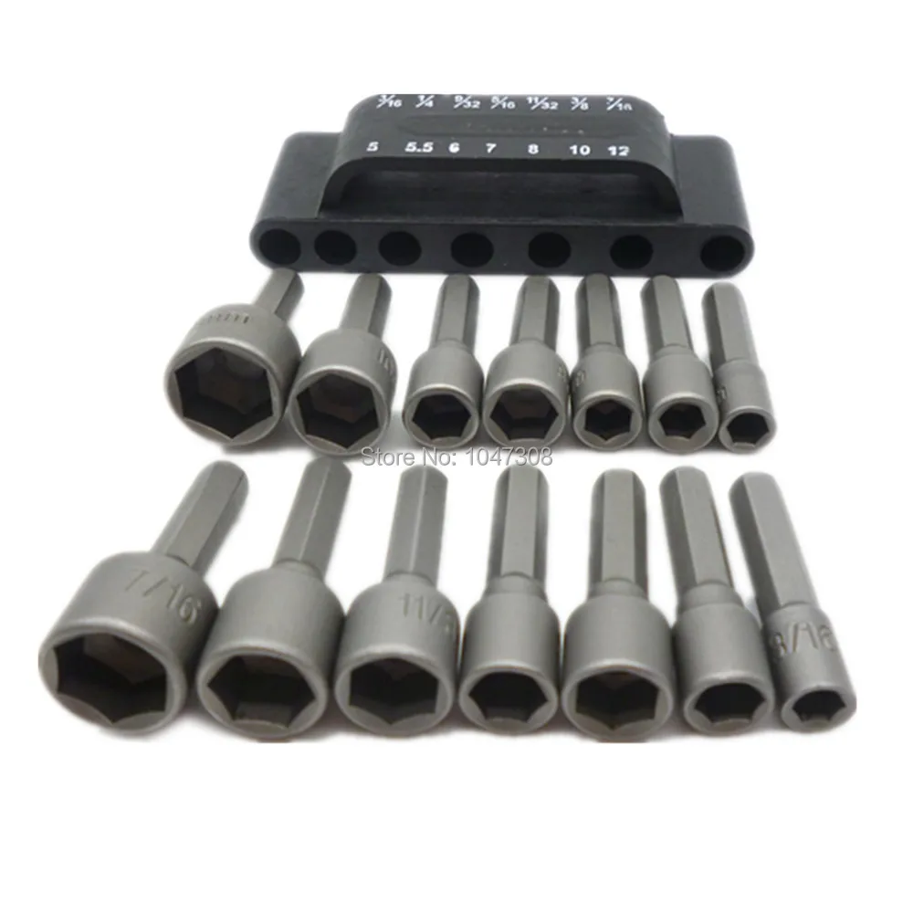 Power Nut Driver Set 14 Piece SAE and Metric Hex Shank Works in Cordless Drills