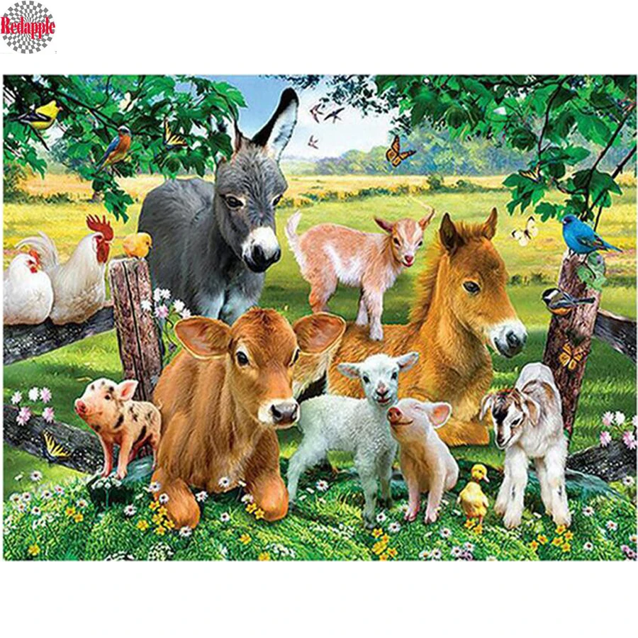 

Arts,Crafts Diamond Painting farm animal Chicken cow pig sheep Full Square round diamond mosaic Diamond Embroidery Cross Stitch,