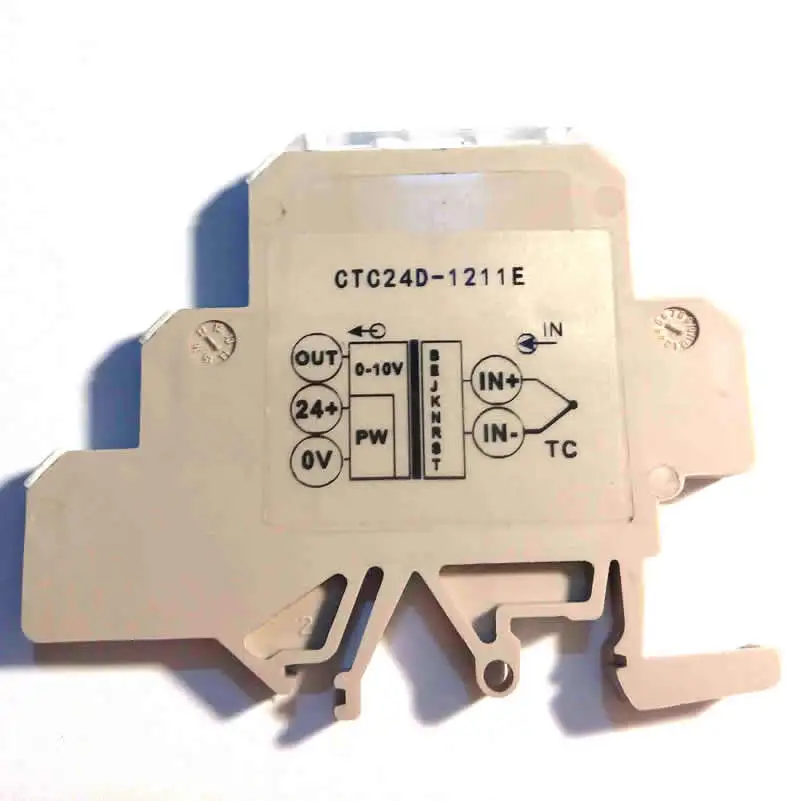 

Ultra thin rail mounting temperature transmitter supports B\E\J\K\N\R\S\T thermocouple 4-20mA 0-10V