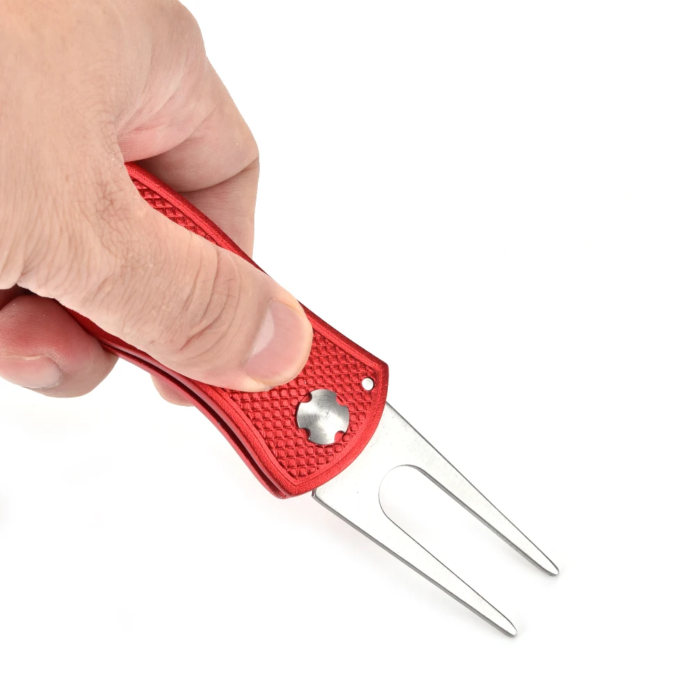 Stainless Steel Golf Divot Repair Switchblade Tool Pitch Groove Cleaner