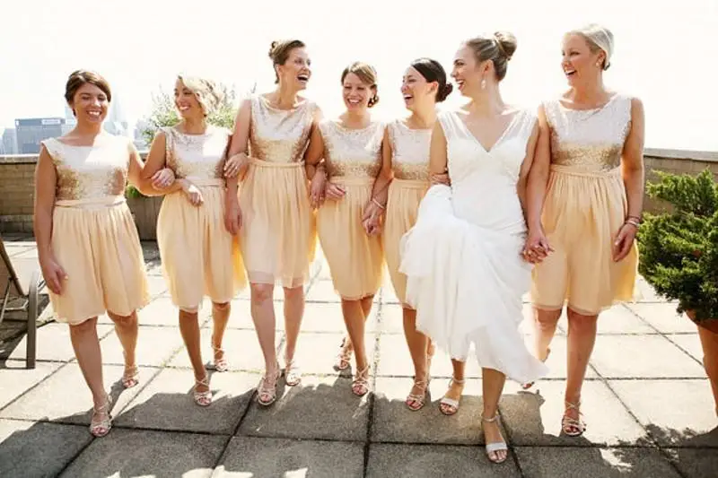 Champagne Sequined Gold Short font b Bridesmaid b font font b Dresses b font 2016 A