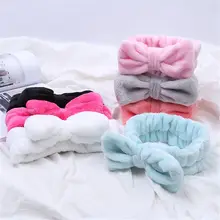 산호 양털 hairbow 크로스 헤드 밴드 워시 페이스 메이크업 레이디 목욕 마스크 화장품 헤어 밴드 소녀 홀더 로프 헤어 액세서리(China)