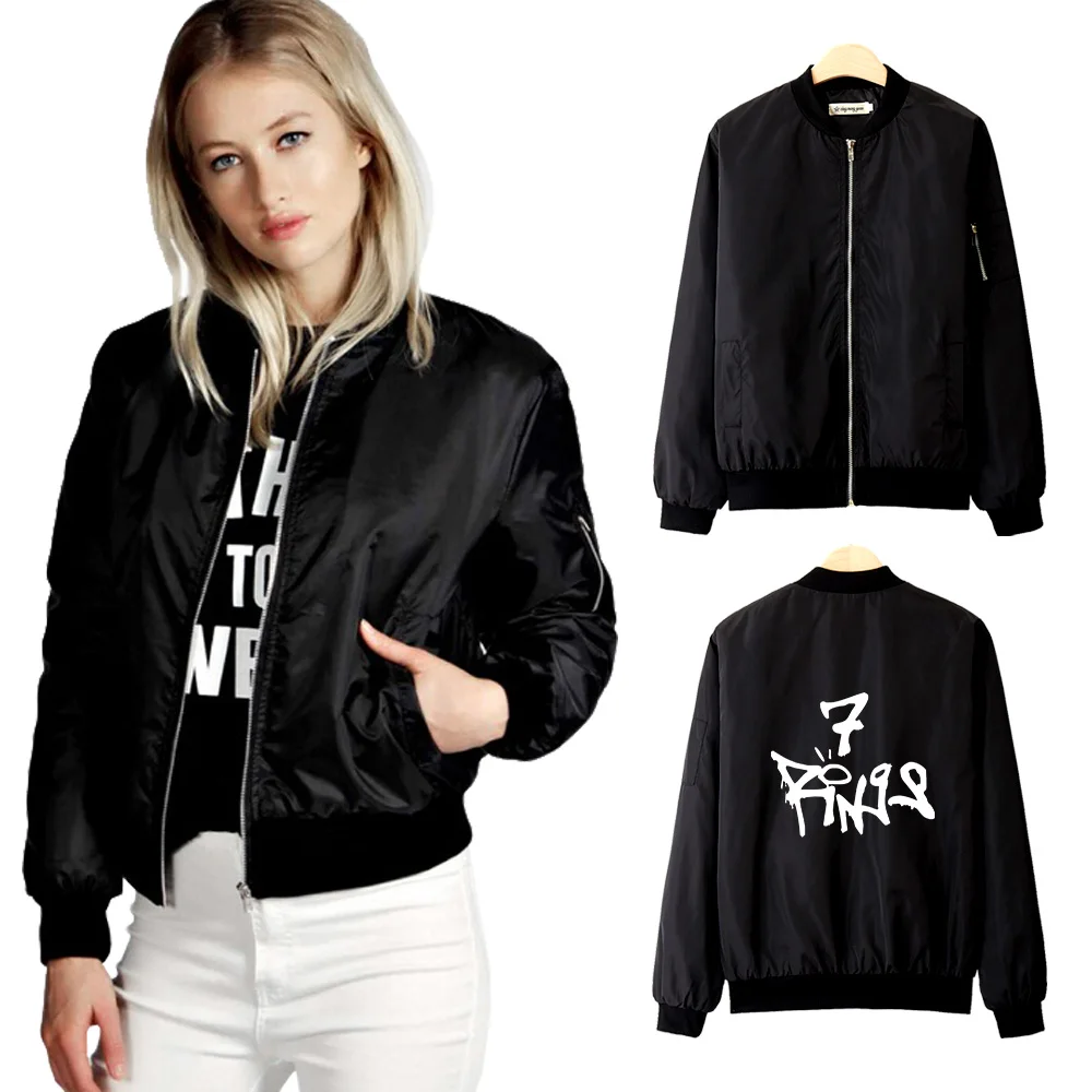 

Women Jackets Ariana Grande Print Casual Outerwear Crop Bomber Jacket Women Hip Hop Zipper Jacket Windbreaker Coats And Jackets