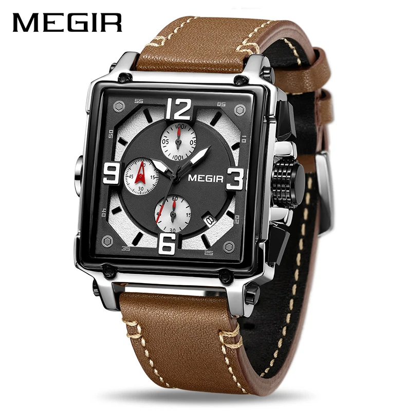 MEGIR Creative Men Watch Top Brand Luxury Chronograph Quartz Watches Clock Men Leather Sport Army Military Wrist Watches Saat