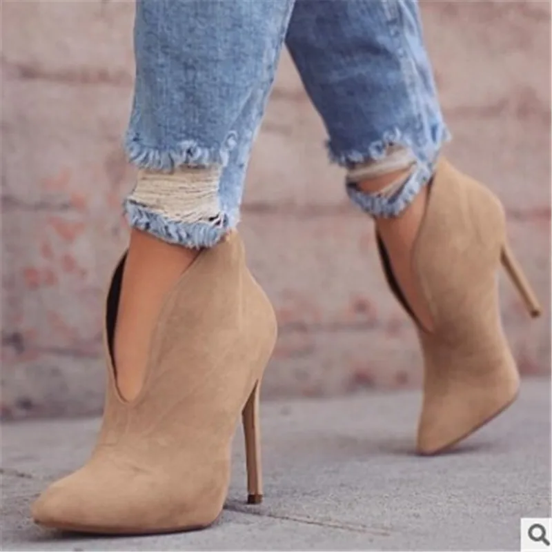

Spring/Autumn New Design Women Faux Suede Ankle Boots Pointed Toe Boots Sexy Super High Hollow out shoes Woman Chelsea Boots