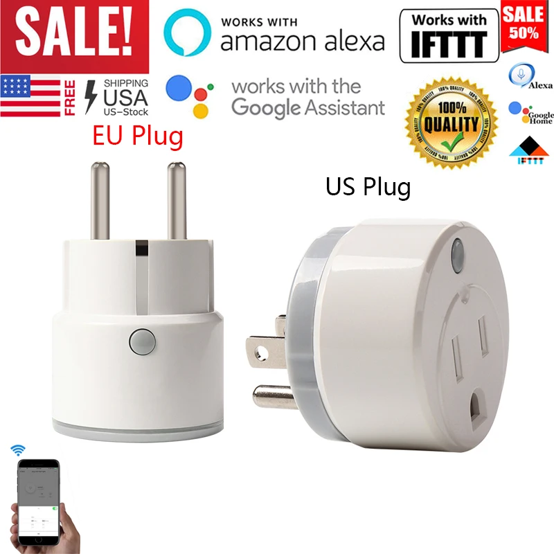 

Mini WIFI Smart Power Wireless Switch Power Outlet Socket Remote Control Timer EU/US Plug for Alexa & Google Home