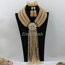 Уникальные золотые африканские хрустальные бусины, ювелирный набор, модные нигерийские бусы, африканские свадебные украшения, набор,, AMJ965